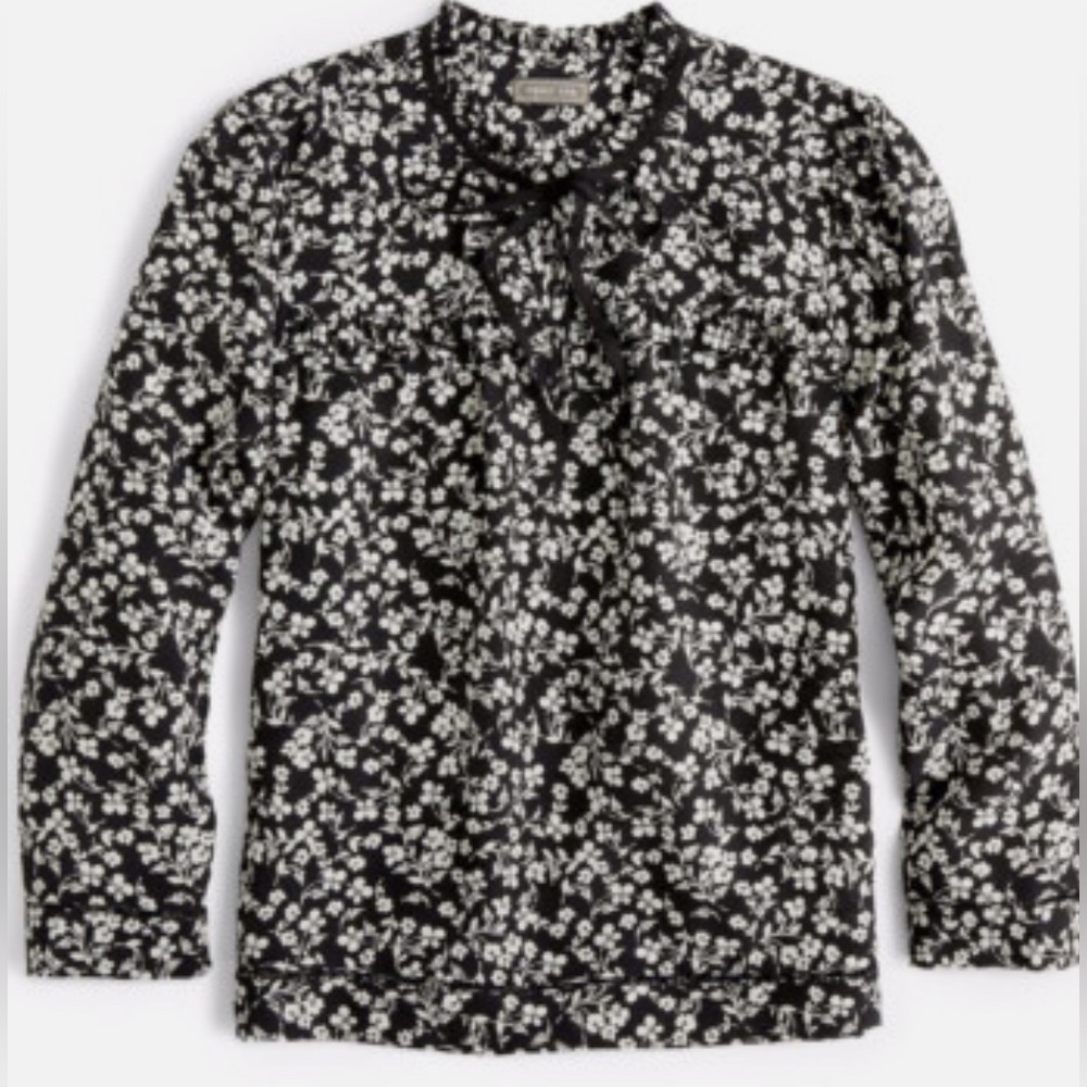 J. Crew Point Sur Black and White Silk Popover  Blouse - Picture 3 of 8